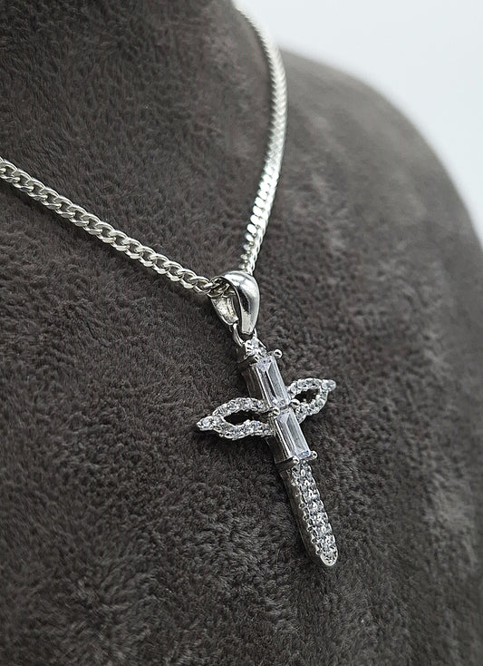Silber Panzerkette 925 Kreuz-Flügel Anhänger