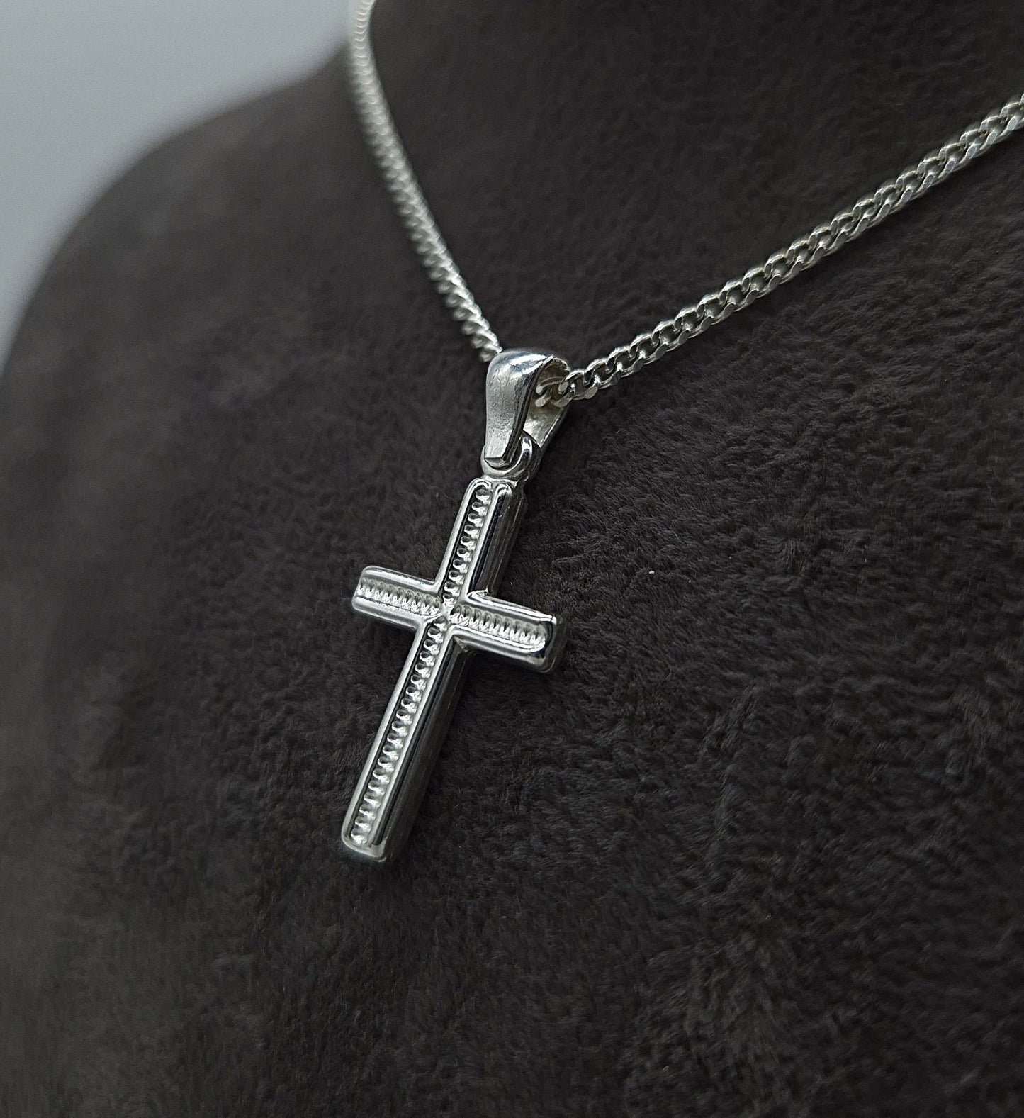 Silber Panzerkette 925 Kreuz Anhänger