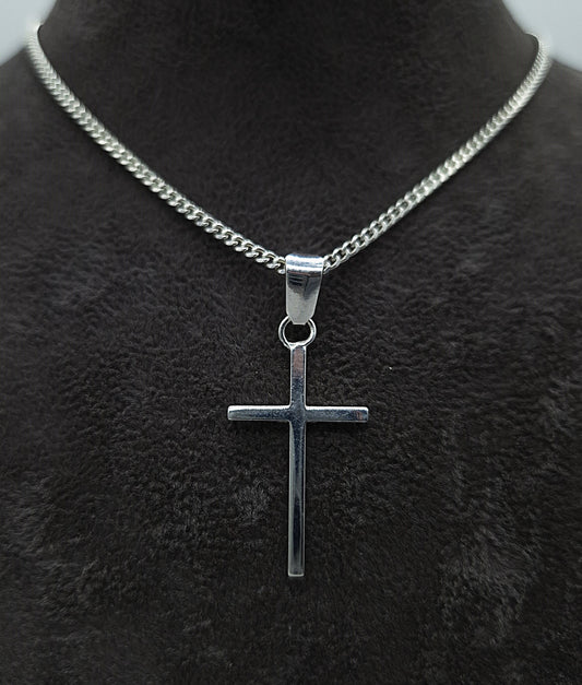 Silber Panzerkette 925 langes Kreuz Anhänger