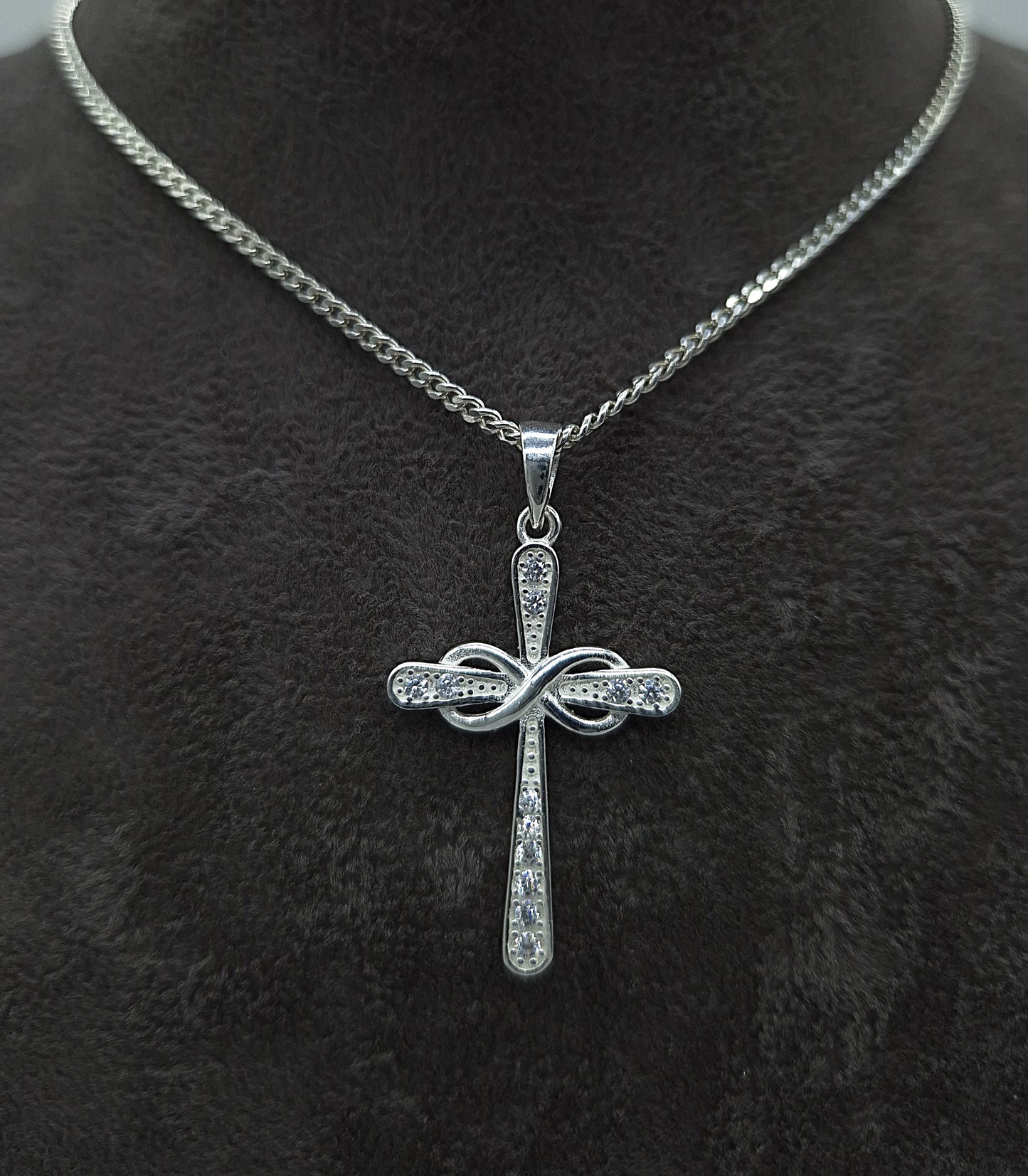 Silber Panzerkette 925 Infinity Kreuz Anhänger
