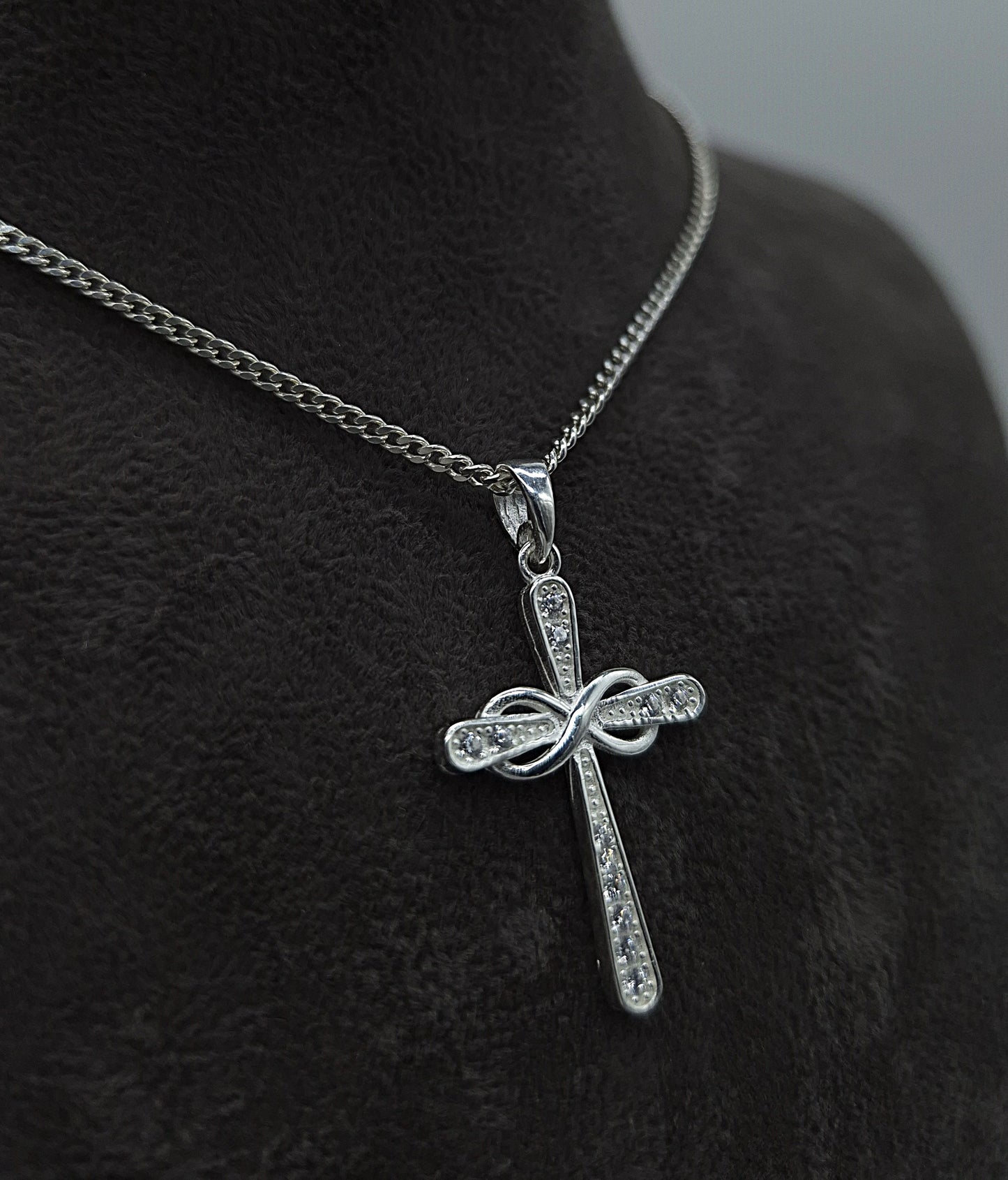Silber Panzerkette 925 Infinity Kreuz Anhänger