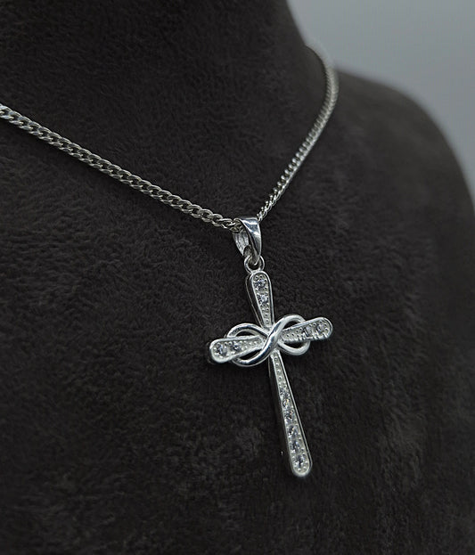 Silber Panzerkette 925 Infinity Kreuz Anhänger
