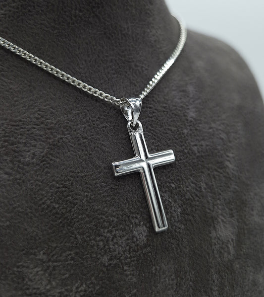 Silber Panzerkette 925 gerilltes Kreuz Anhänger