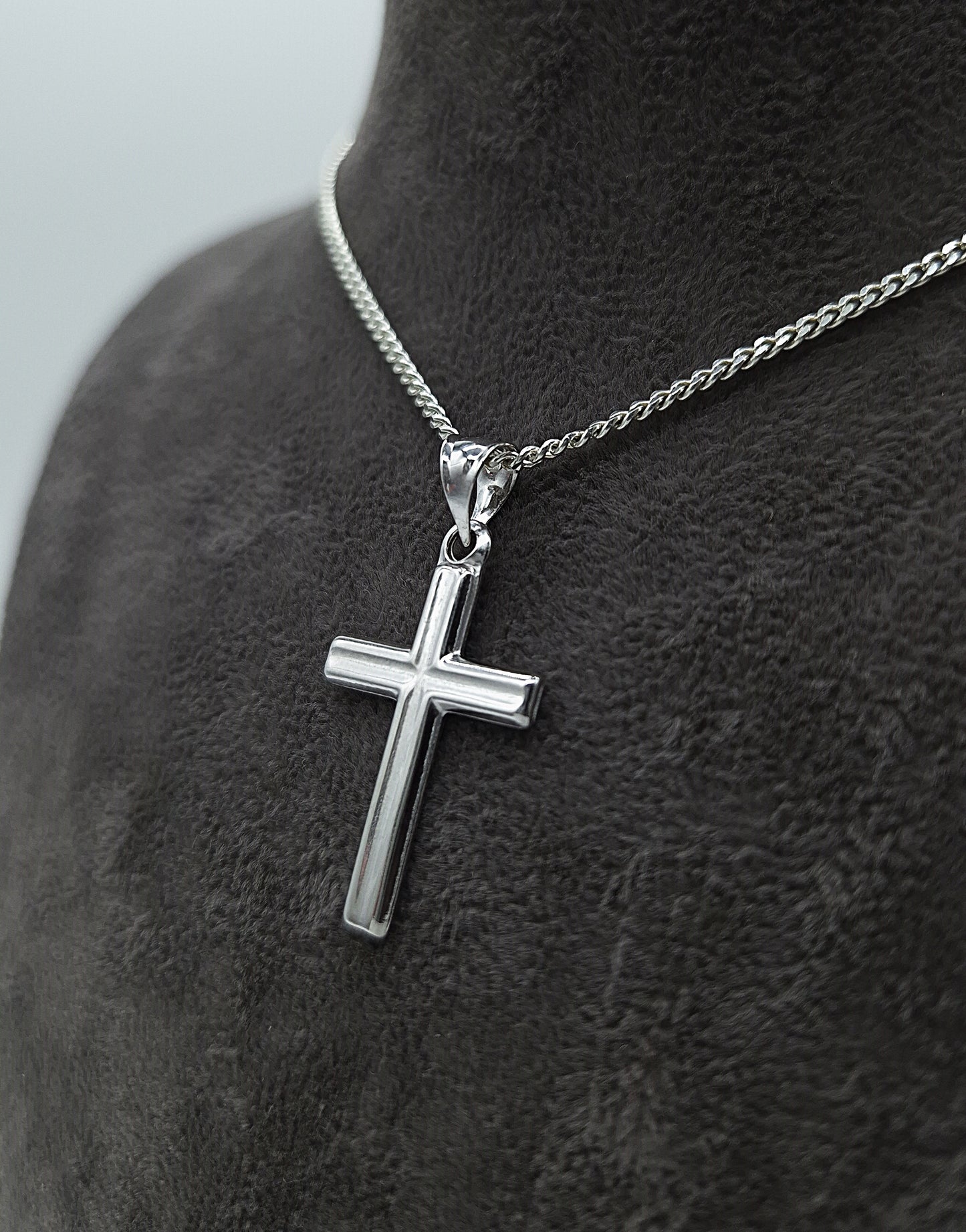 Silber Panzerkette 925 gerilltes Kreuz Anhänger