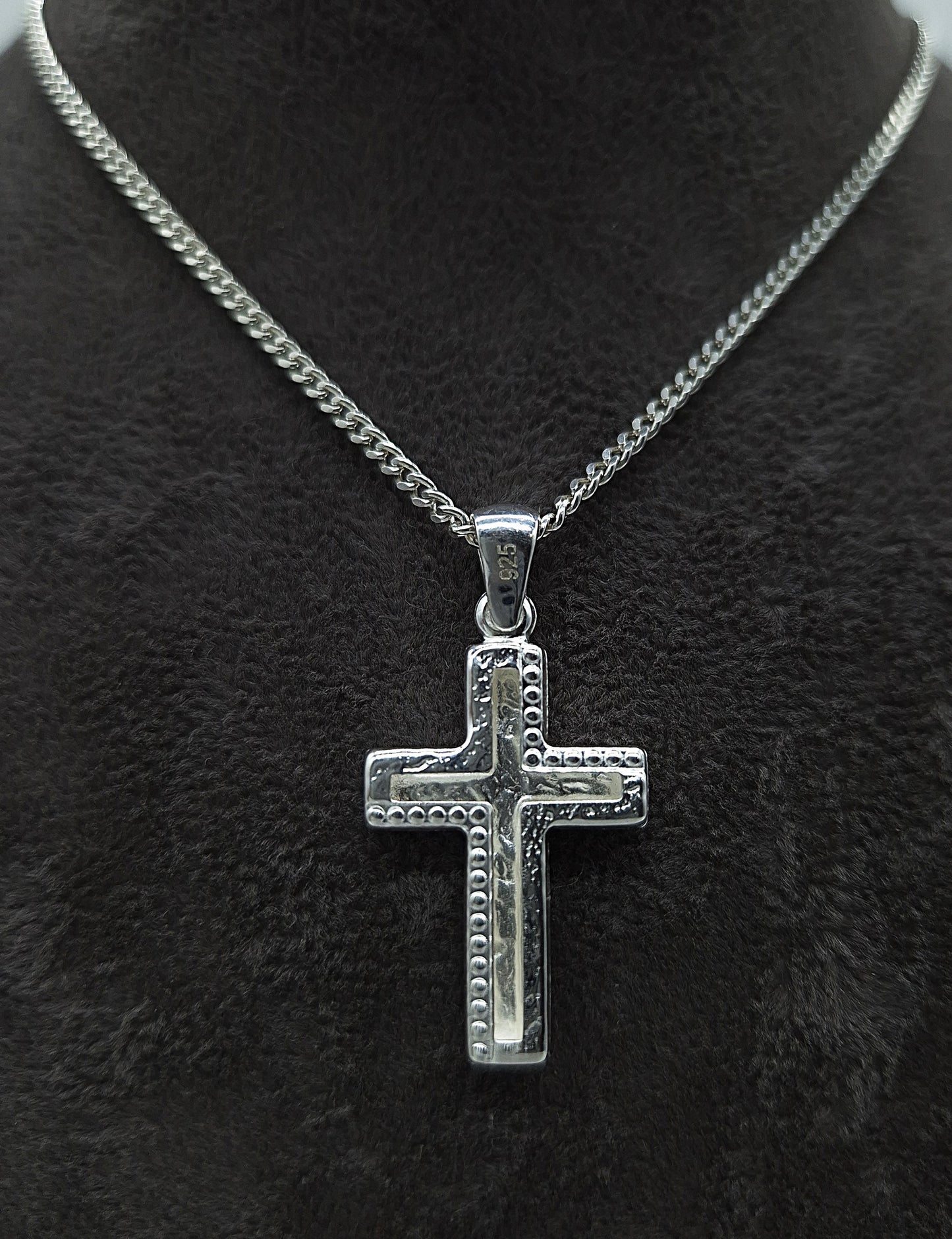 Silber Panzerkette 925 Wende-Kreuz Anhänger