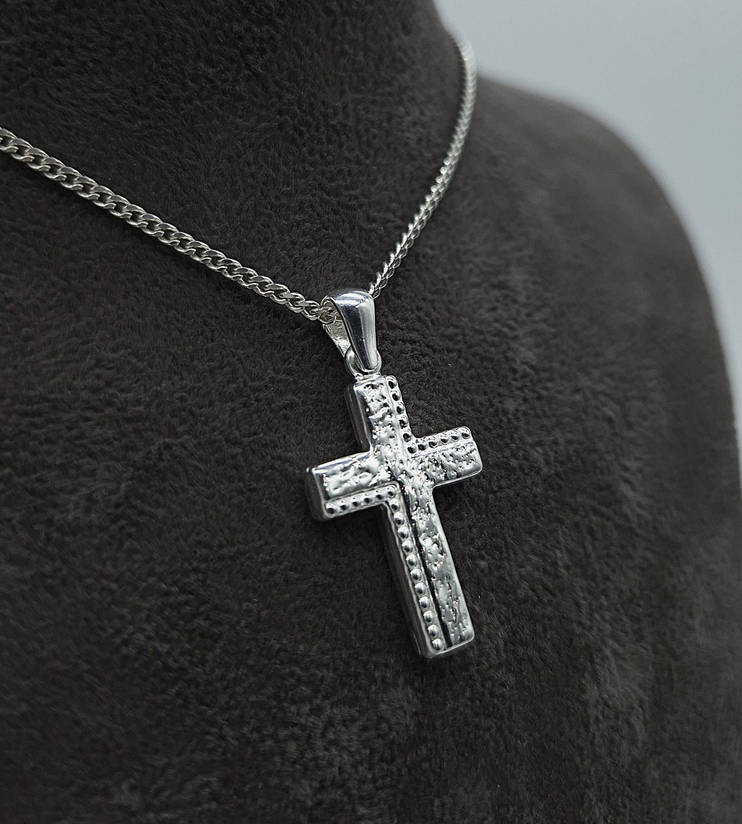 Silber Panzerkette 925 Wende-Kreuz Anhänger