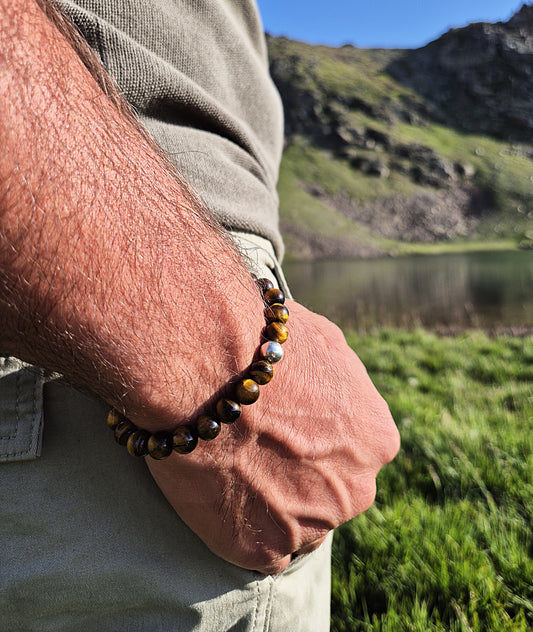 Nahle® 8mm Naturstein-Armband Tigerauge mit 925 Silberperle