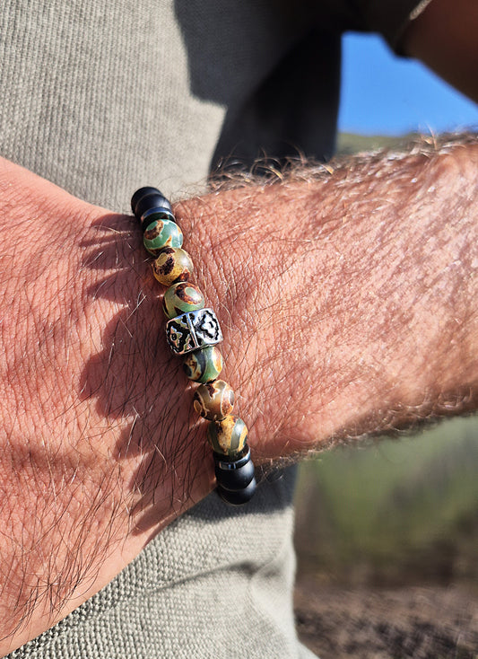 Nahle® 8mm Naturstein-Armband Onyx mit Dragoneye-Blume