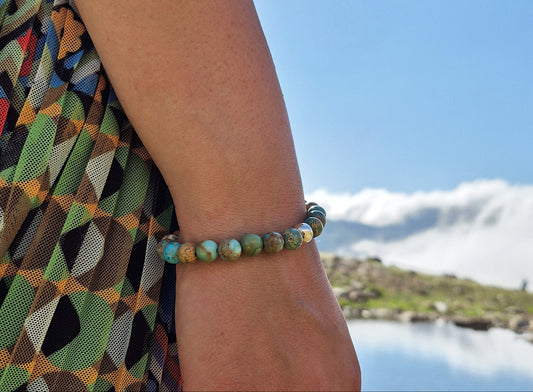 Nahle® 8mm Naturstein-Armband Beiger Variscit mit 925 Silberperle