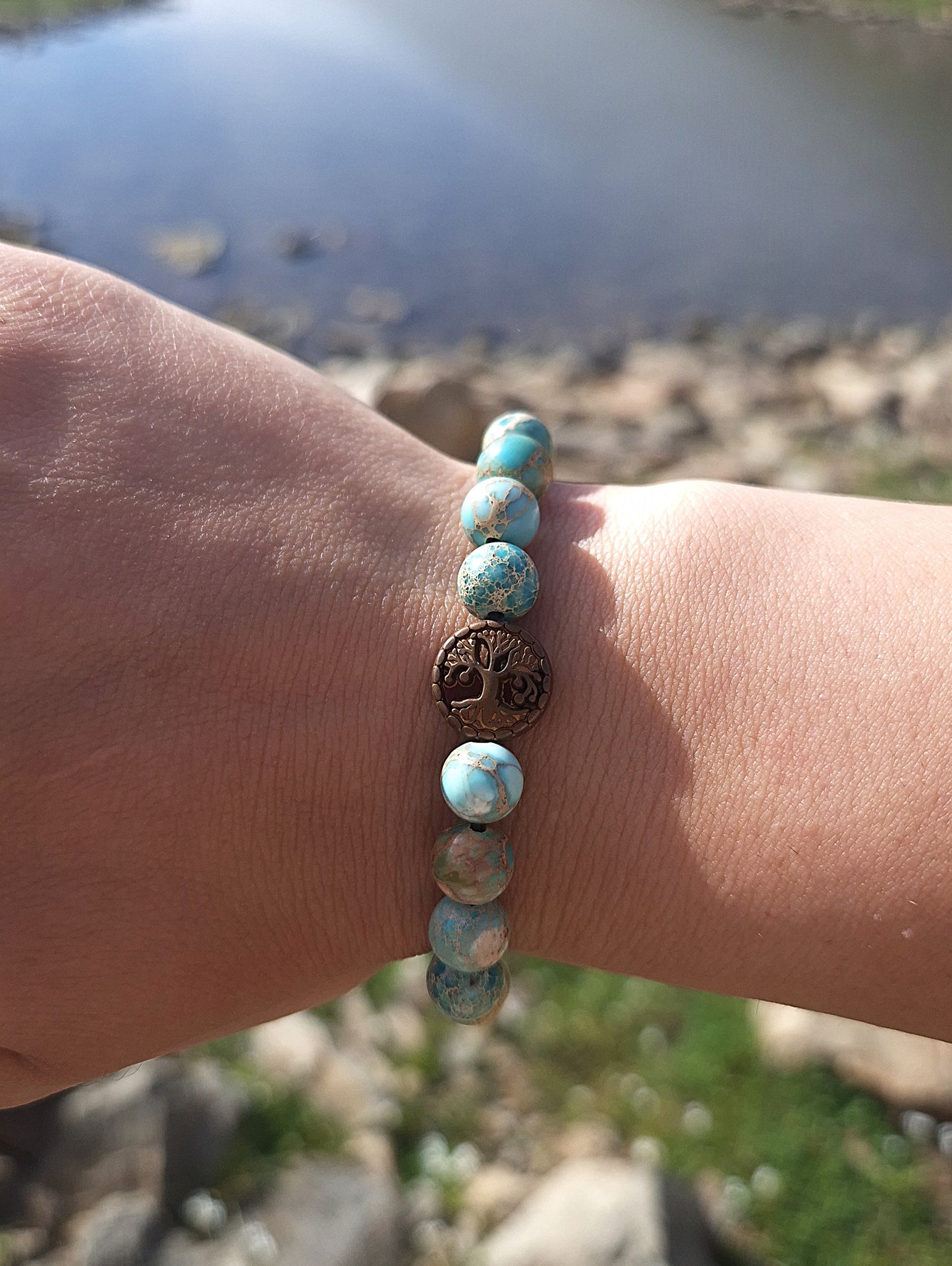 Nahle® 8mm Naturstein-Armband Variscit Lebensbaum
