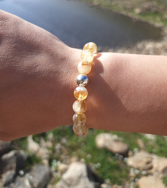 Nahle® 8mm Naturstein-Armband Citrin mit 925 Silberperle