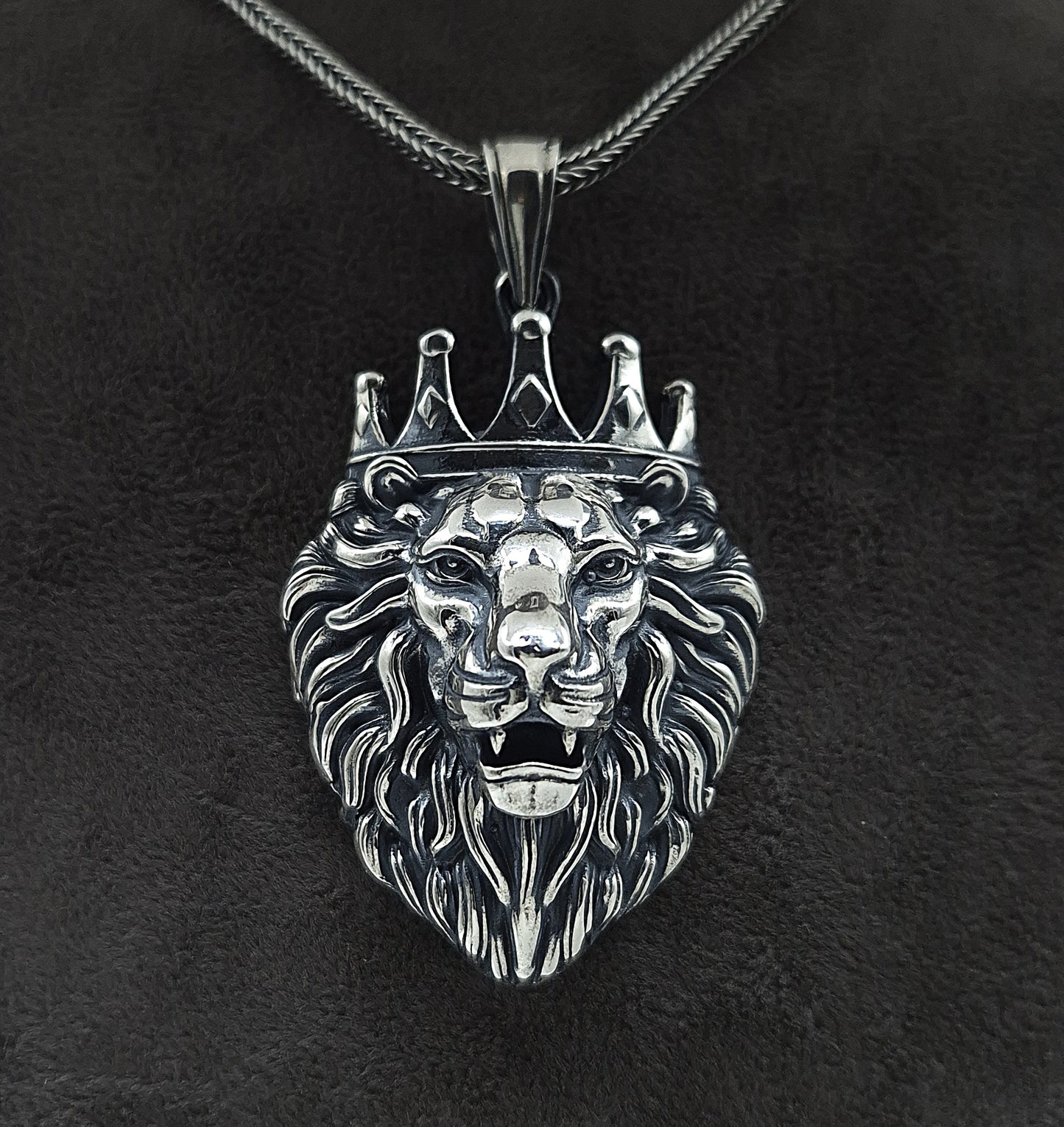 Silber Fuchsschwanzkette 925  Löwe mit Krone