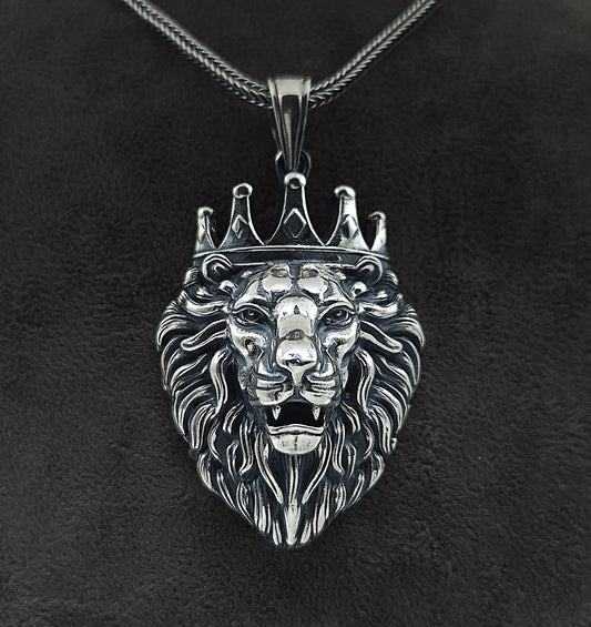 Silber Fuchsschwanzkette 925  Löwe mit Krone