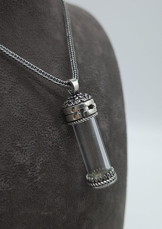 Silber Fuchsschwanzkette 925 Glas Fläschchen Anhänger