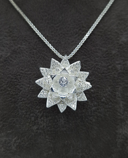 Silber Halskette 925 Wasserlilie Anhänger