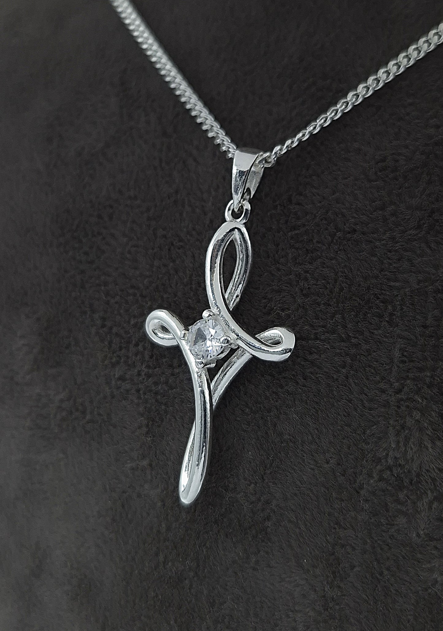 Silber Panzerkette 925 geschwungenem Kreuz Anhänger