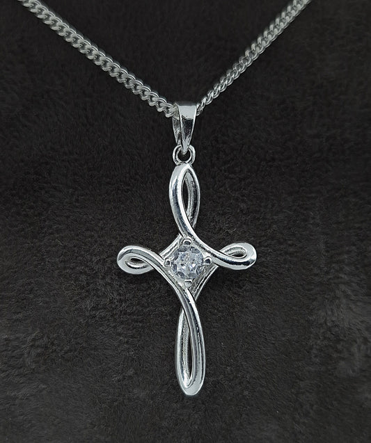 Silber Panzerkette 925 geschwungenem Kreuz Anhänger