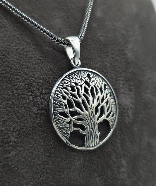 Silber Fuchsschwanzkette 925 Lebensbaum Anhänger