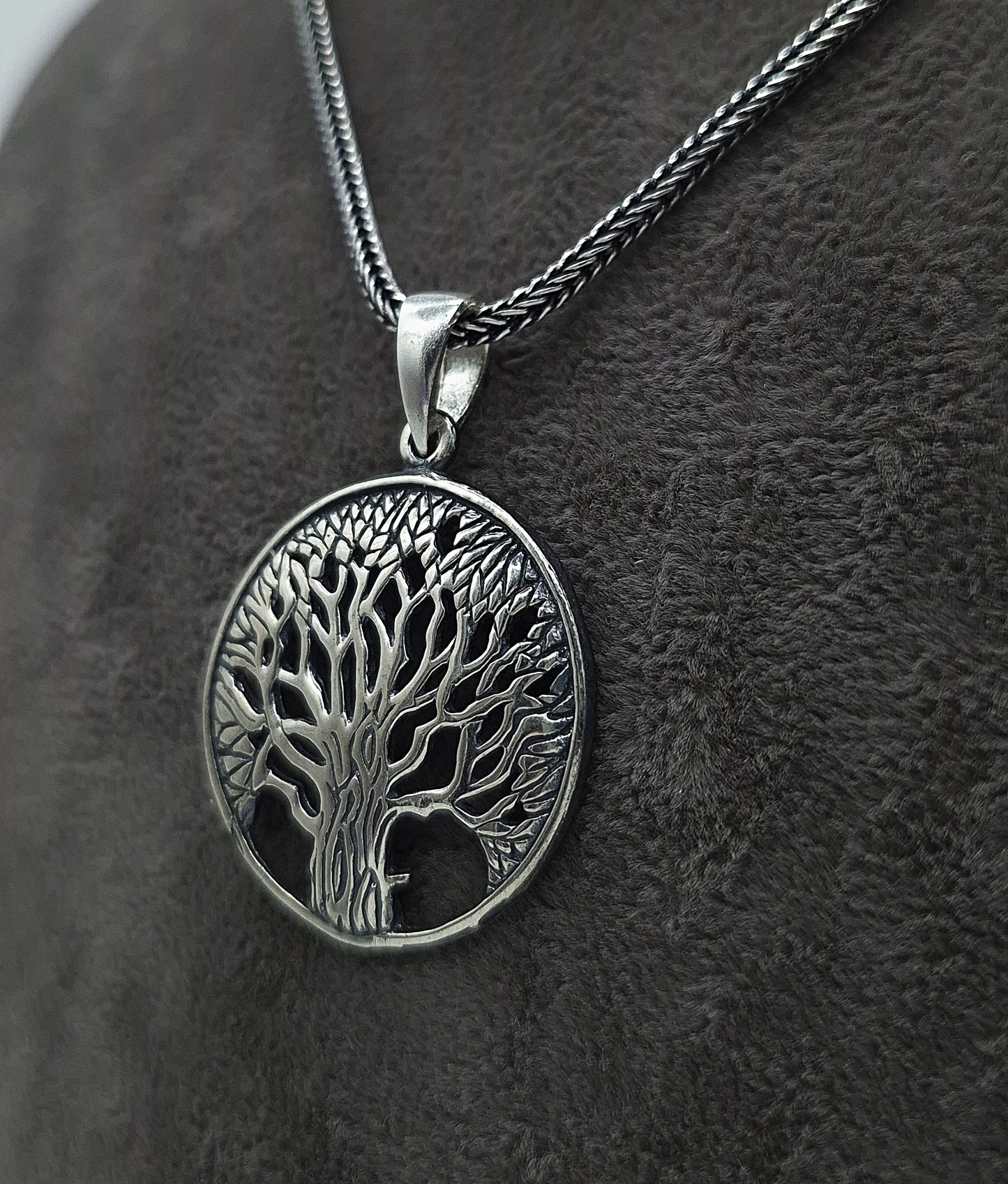 Silber Fuchsschwanzkette 925 Lebensbaum Anhänger