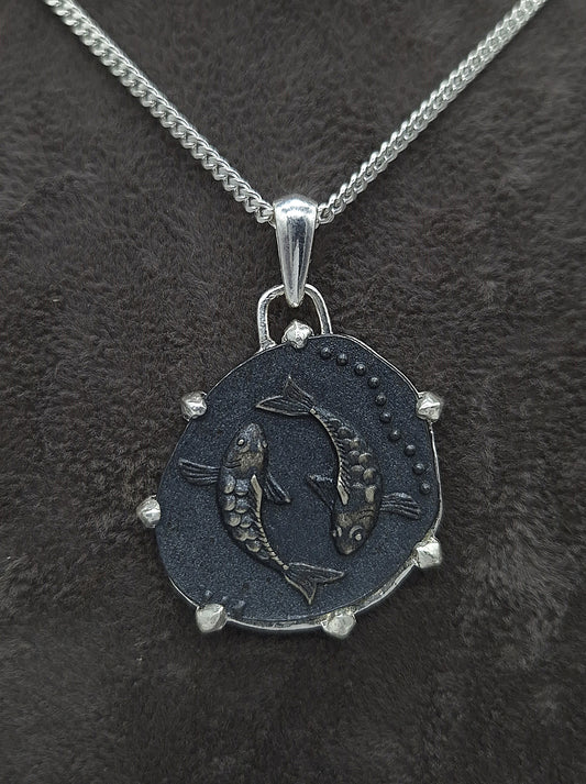 Silber Panzerkette 925 Sternzeichen Fisch Anhänger