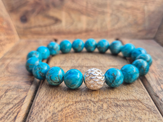 Nahle® 10mm Naturstein-Armband Türkis Naturstein mit 925 Silberperle