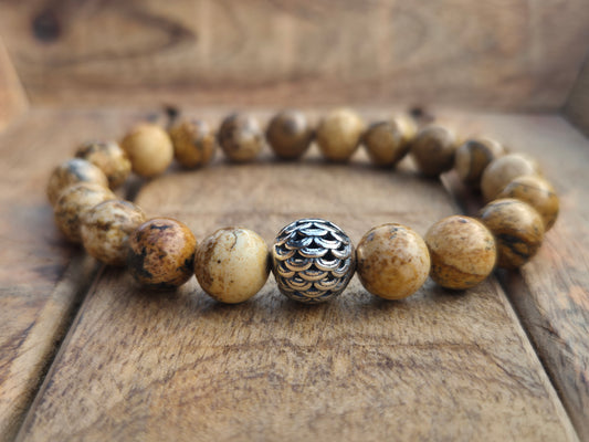 Nahle® 10mm Naturstein-Armband Jaspis Naturstein mit 925 Silberperle