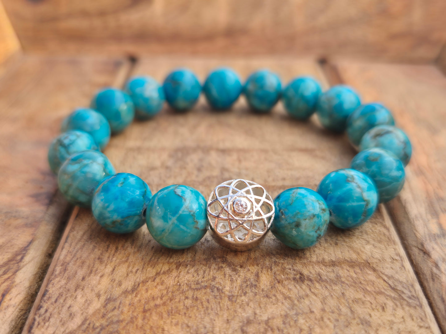 Nahle® 10mm Naturstein-Armband Türkis Naturstein mit 925 Silberblume