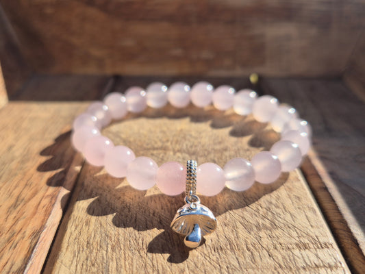 Nahle® 8mm Naturstein-Armband Rosenquarz Naturstein mit 925 Silberpilz