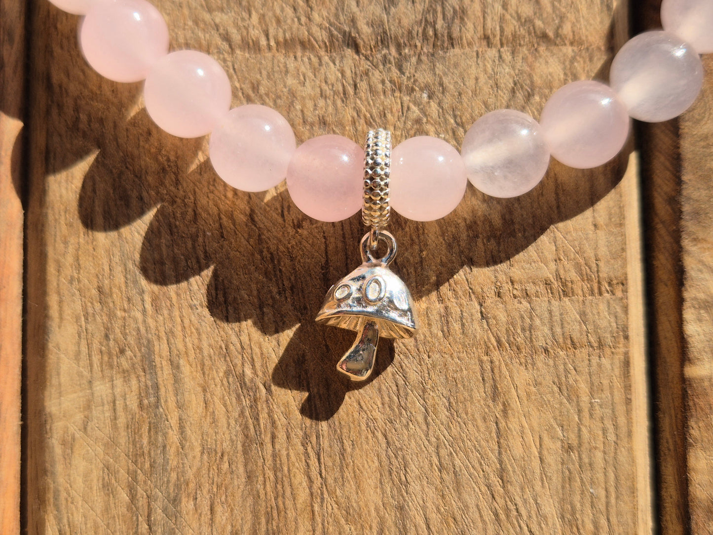 Nahle® 8mm Naturstein-Armband Rosenquarz Naturstein mit 925 Silberpilz