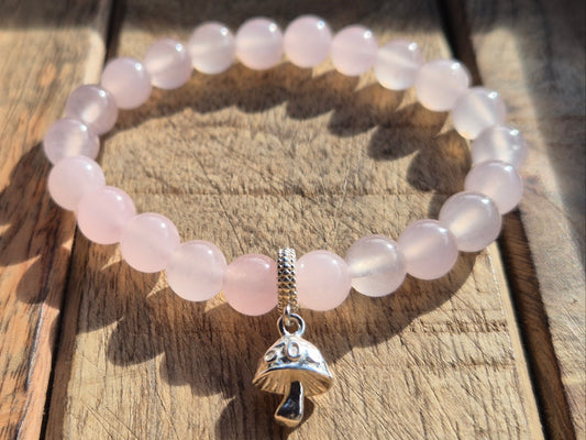 Nahle® 8mm Naturstein-Armband Rosenquarz Naturstein mit 925 Silberpilz