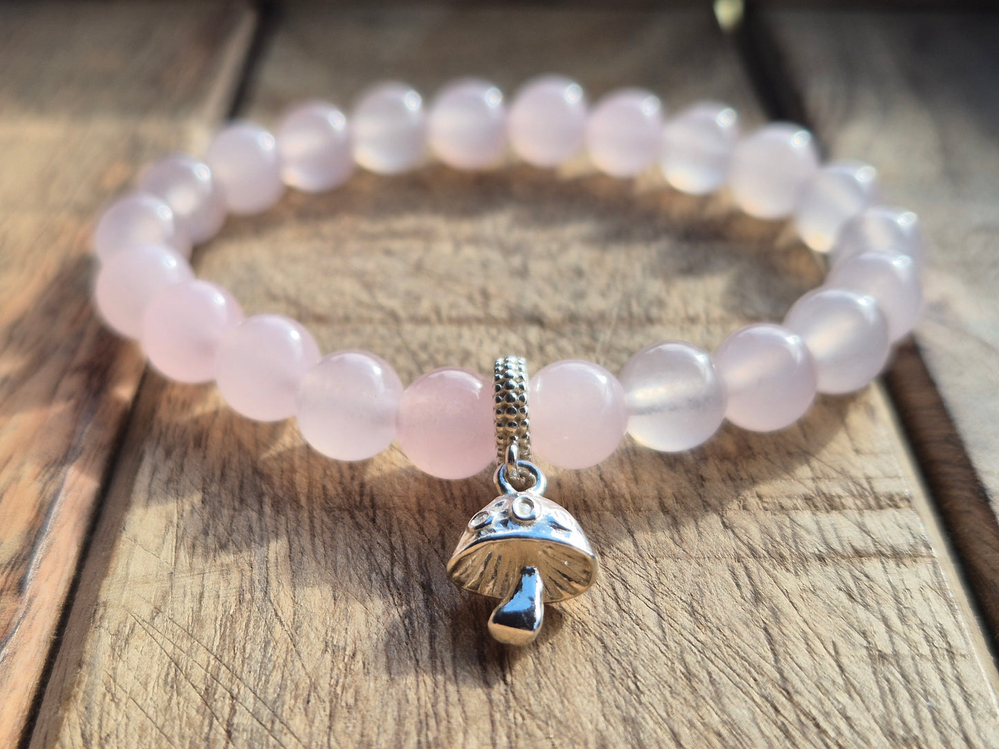 Nahle® 8mm Naturstein-Armband Rosenquarz Naturstein mit 925 Silberpilz