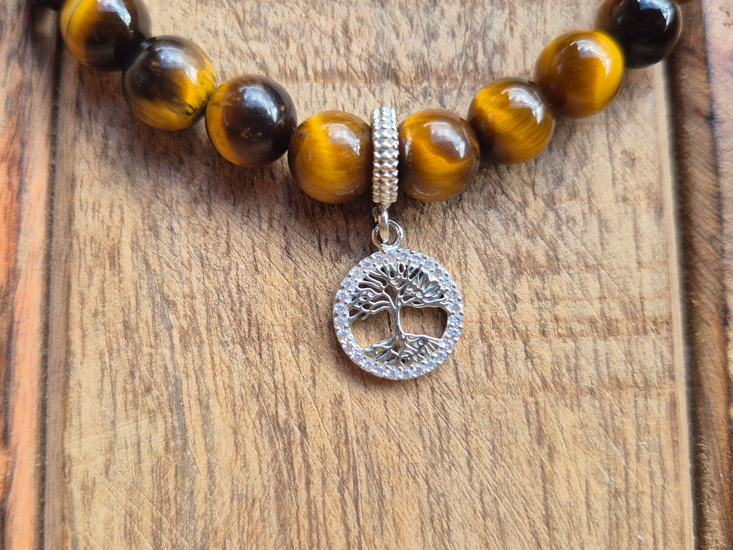 Nahle® 8mm Naturstein-Armband Tigerauge Naturstein mit 925 Silberbaum