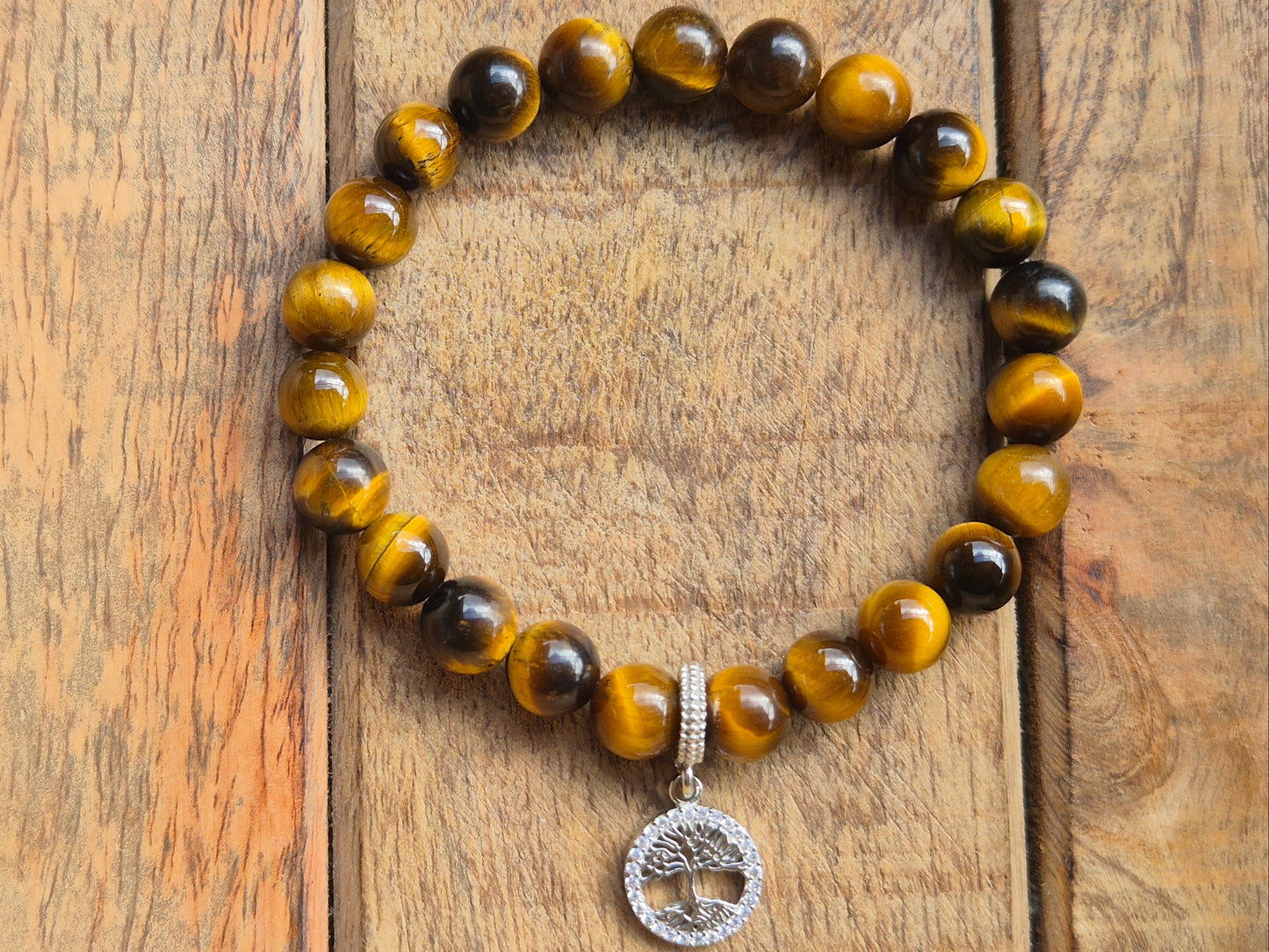 Nahle® 8mm Naturstein-Armband Tigerauge Naturstein mit 925 Silberbaum