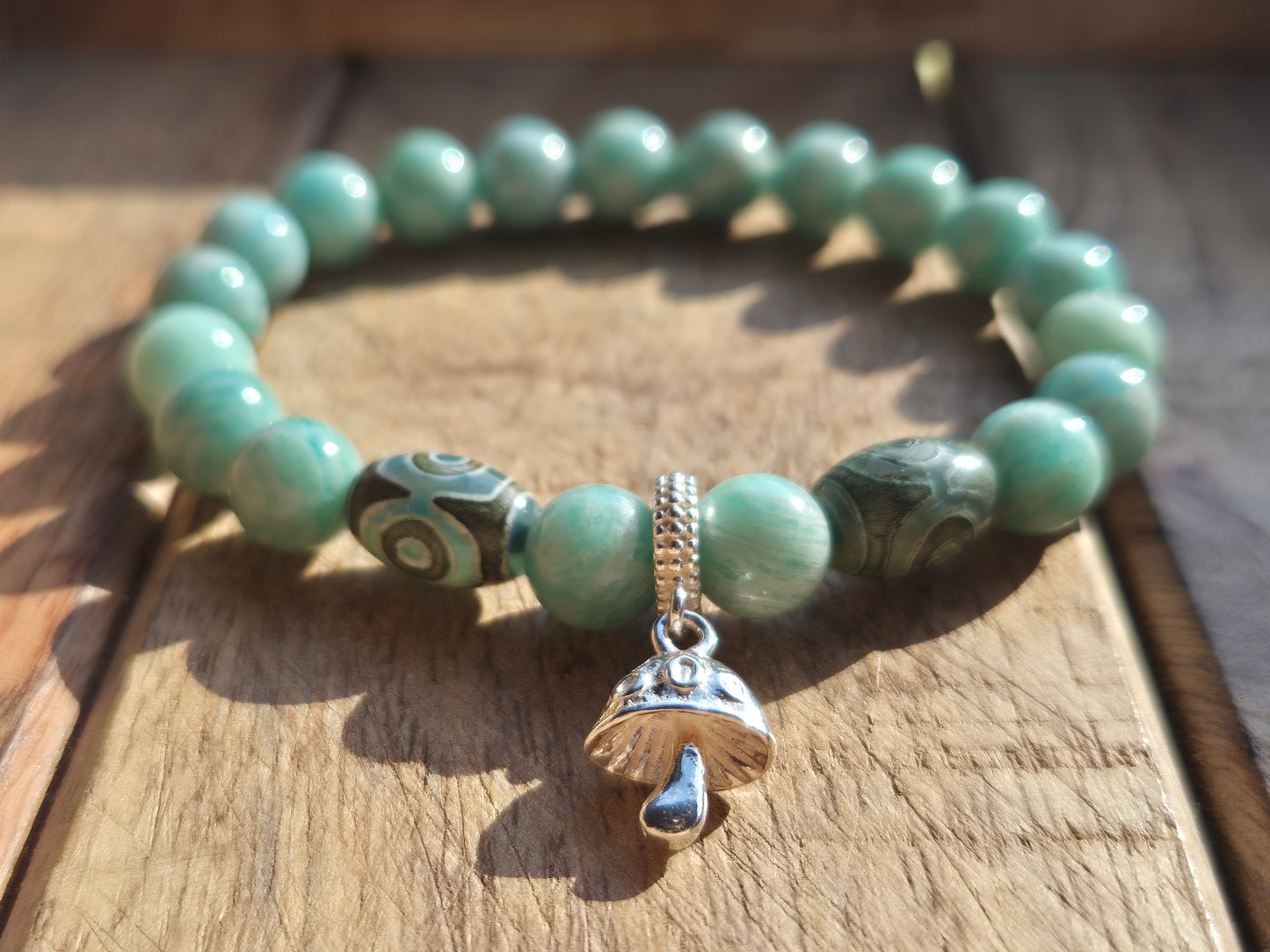 Nahle® 8mm Naturstein-Armband Amazonit Naturstein mit 925 Silberpilz