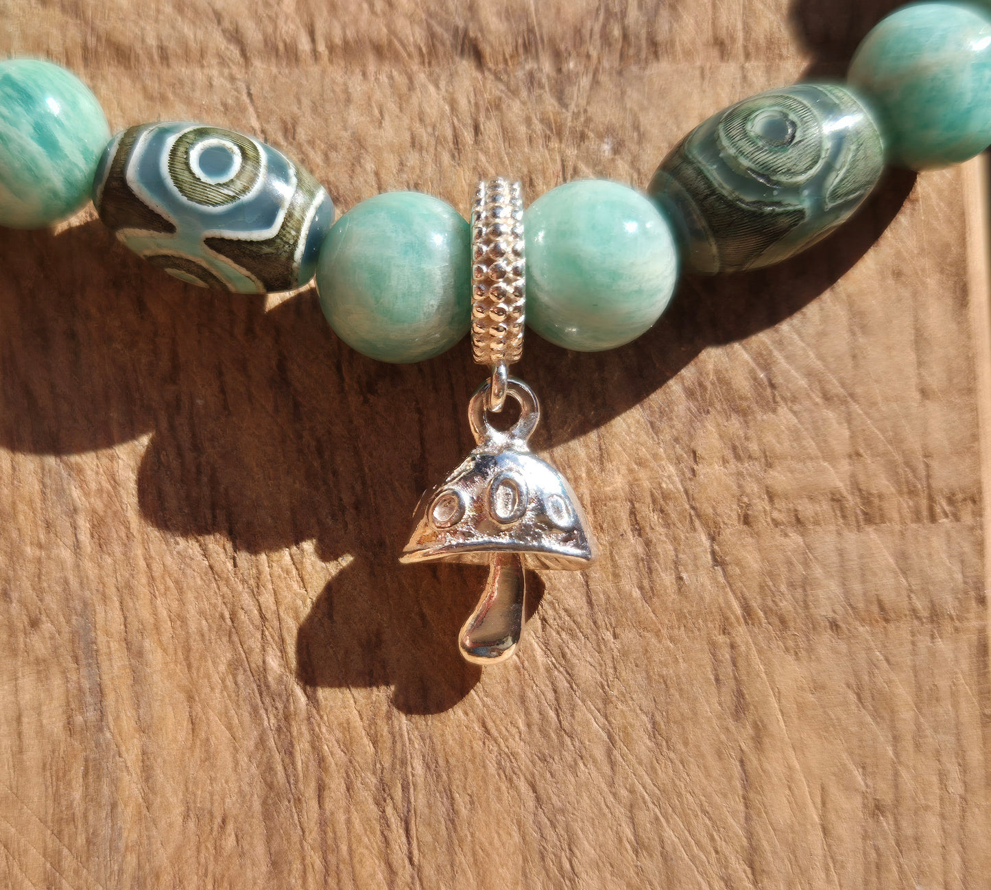 Nahle® 8mm Naturstein-Armband Amazonit Naturstein mit 925 Silberpilz