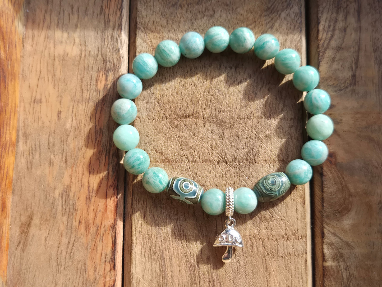 Nahle® 8mm Naturstein-Armband Amazonit Naturstein mit 925 Silberpilz
