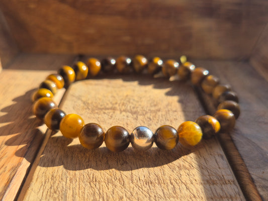 Nahle® 8mm Naturstein-Armband Tigerauge mit 925 Silberperle