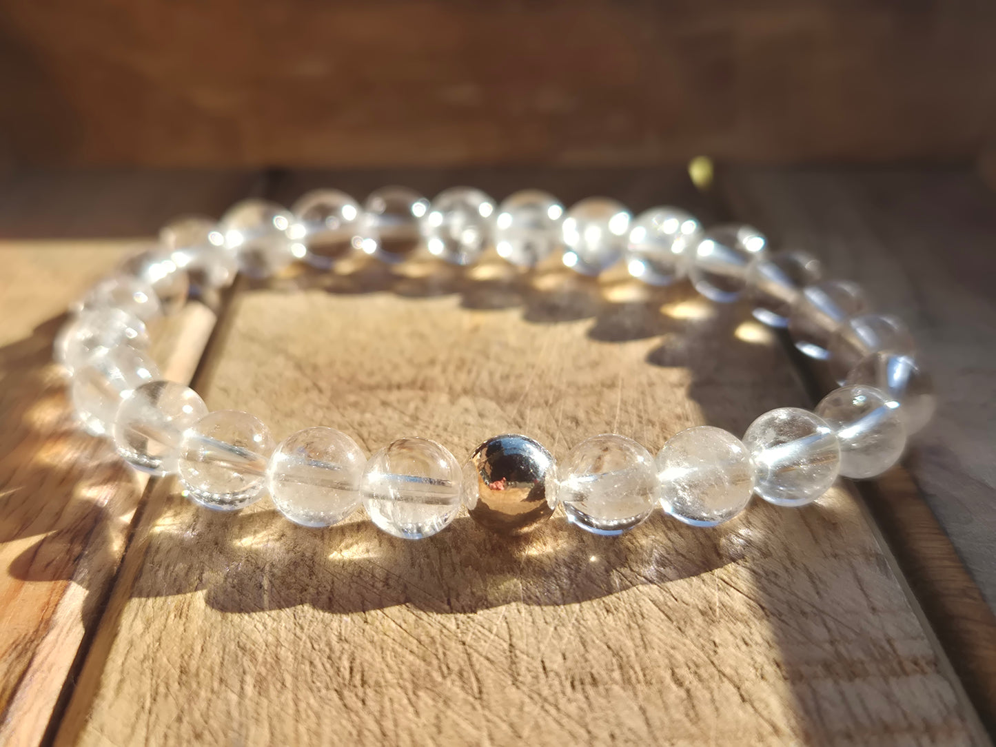 Nahle® 8mm Naturstein-Armband Bergkristall Naturstein mit 925 Silberperle