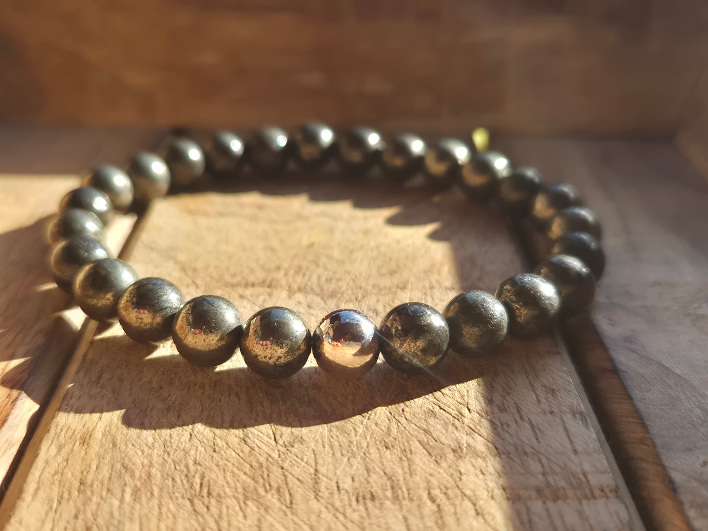 Nahle® 8mm Naturstein-Armband Pyrit Naturstein mit 925 Silberperle