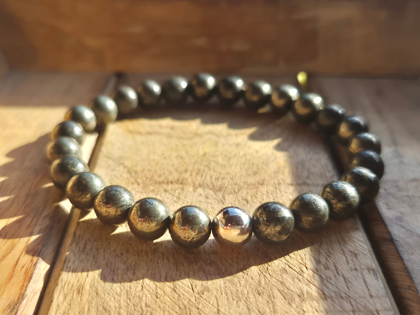 Nahle® 8mm Naturstein-Armband Pyrit Naturstein mit 925 Silberperle