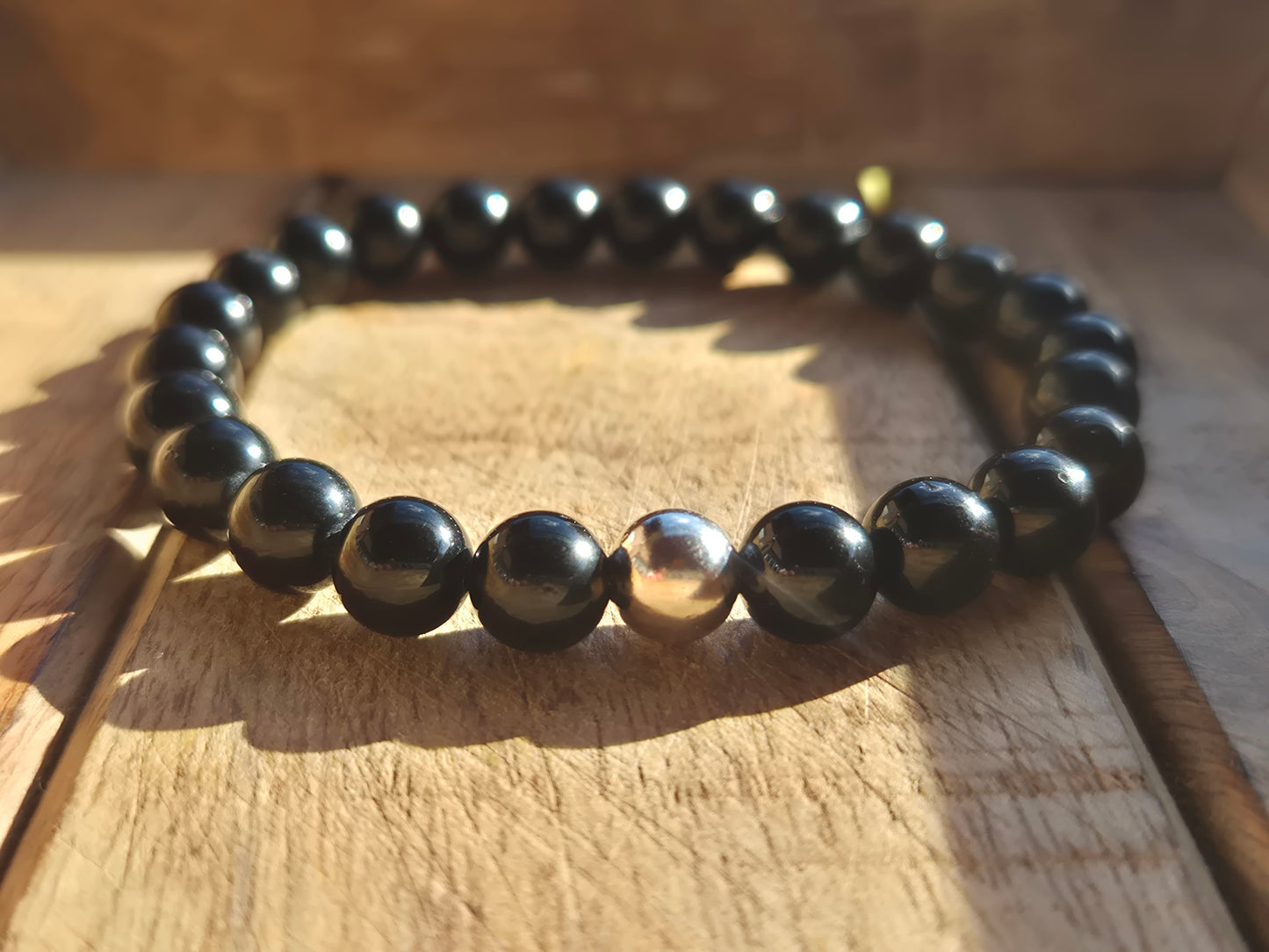 Nahle® 8mm Naturstein-Armband Turmalin Naturstein mit 925 Silberperle