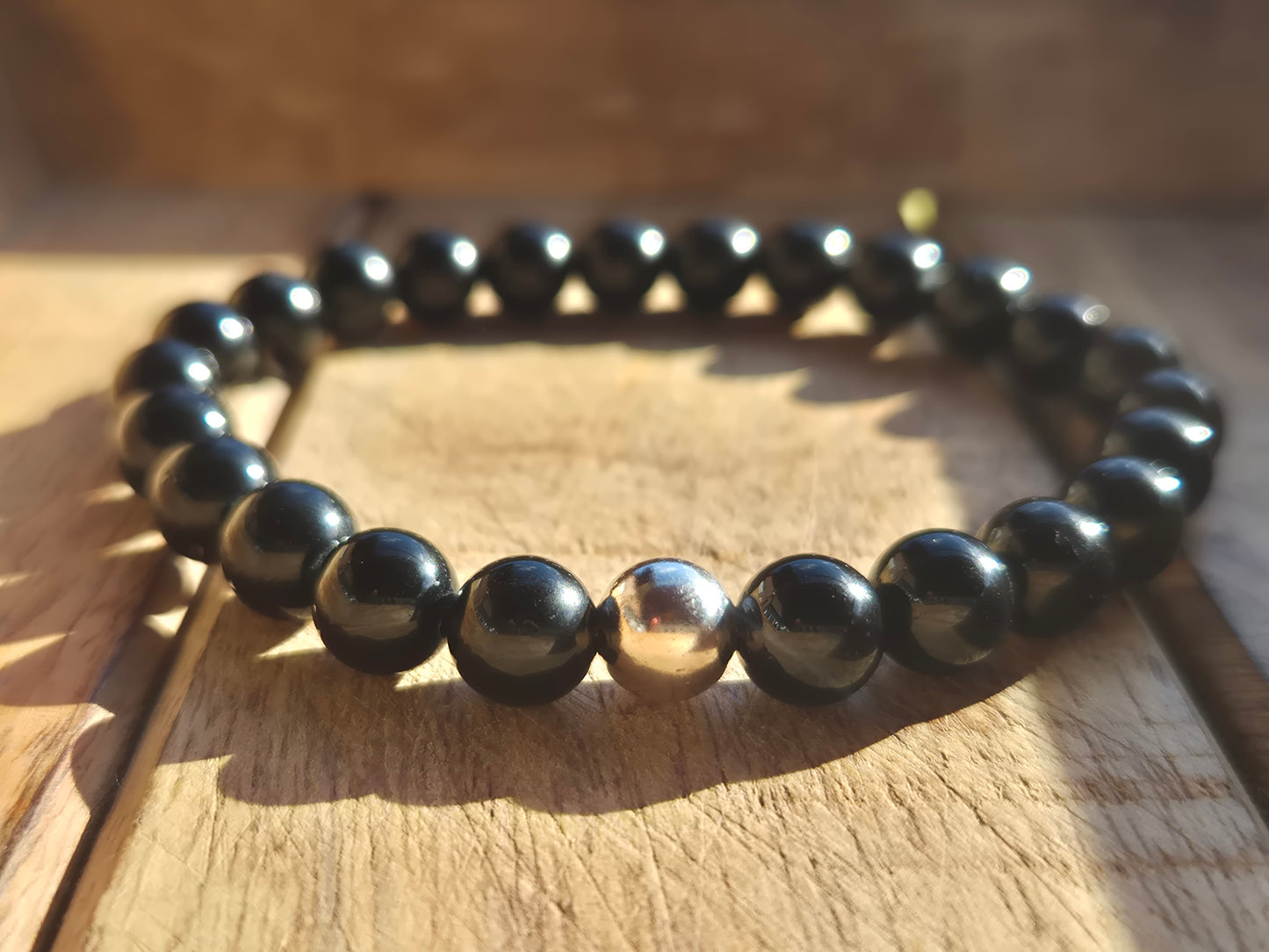 Nahle® 8mm Naturstein-Armband Turmalin Naturstein mit 925 Silberperle