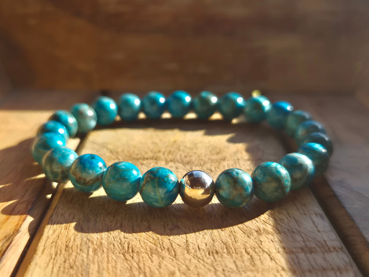 Nahle® 8mm Naturstein-Armband Türkis Naturstein mit 925 Silberperle