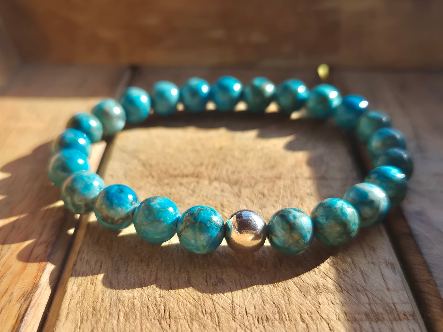 Nahle® 8mm Naturstein-Armband Türkis Naturstein mit 925 Silberperle