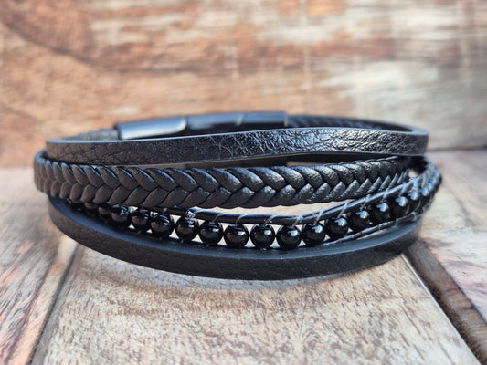 Lederarmband mit Verlängerungsglied Onyx Blade