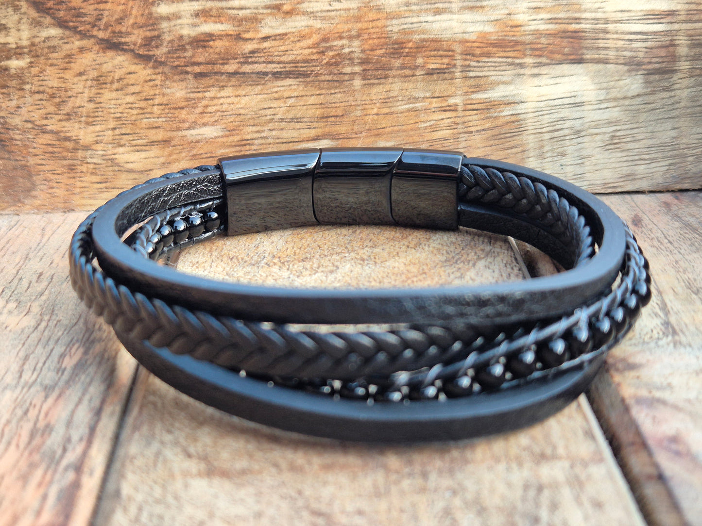 Lederarmband mit Verlängerungsglied Onyx Blade