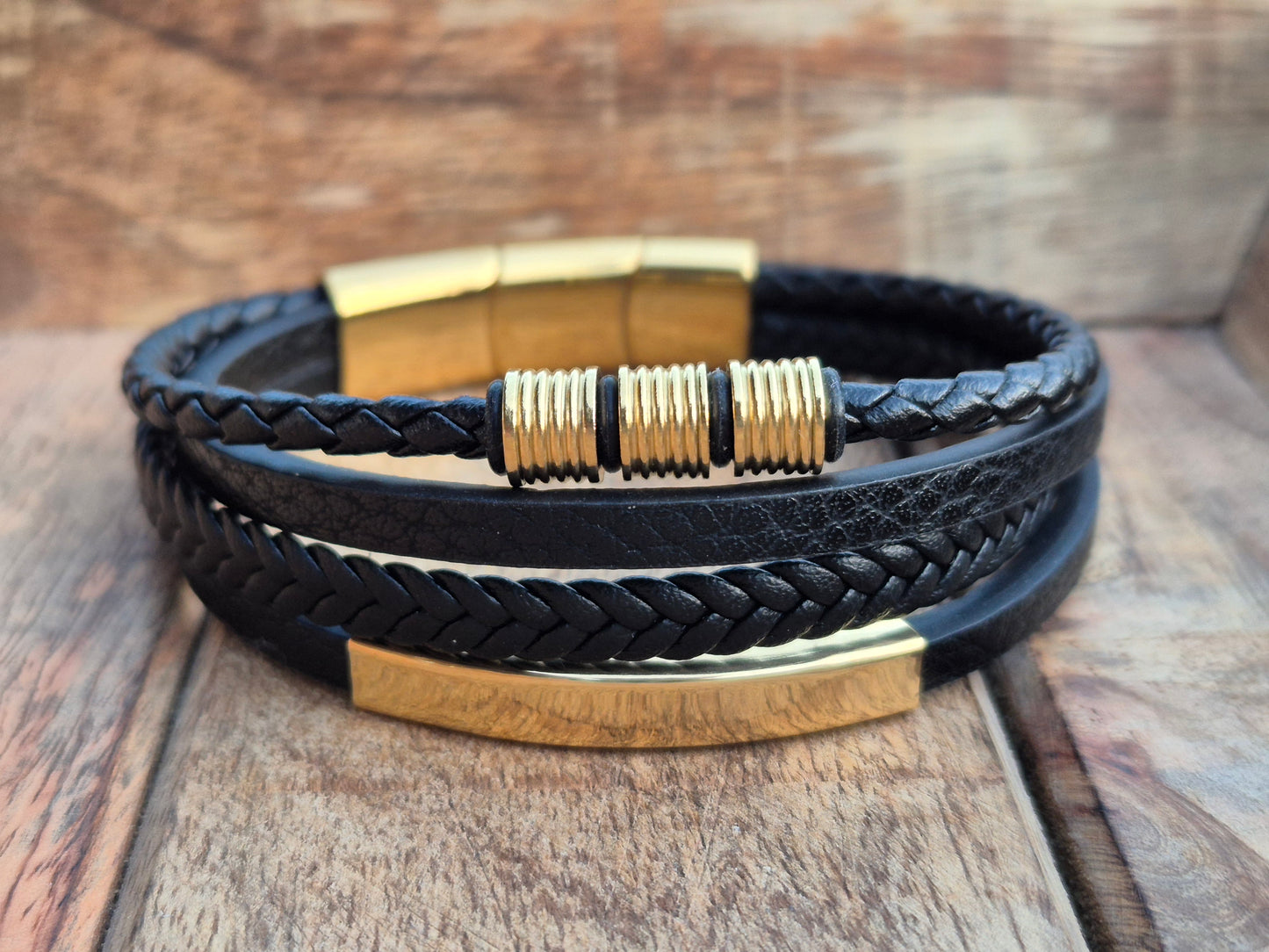 Lederarmband mit Verlängerungsglied Veltor in Schwarz-Silber-Gold-Braun