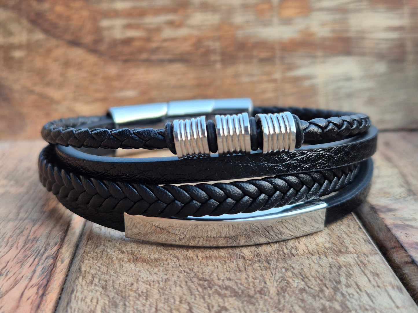Lederarmband mit Verlängerungsglied Veltor in Schwarz-Silber-Gold-Braun