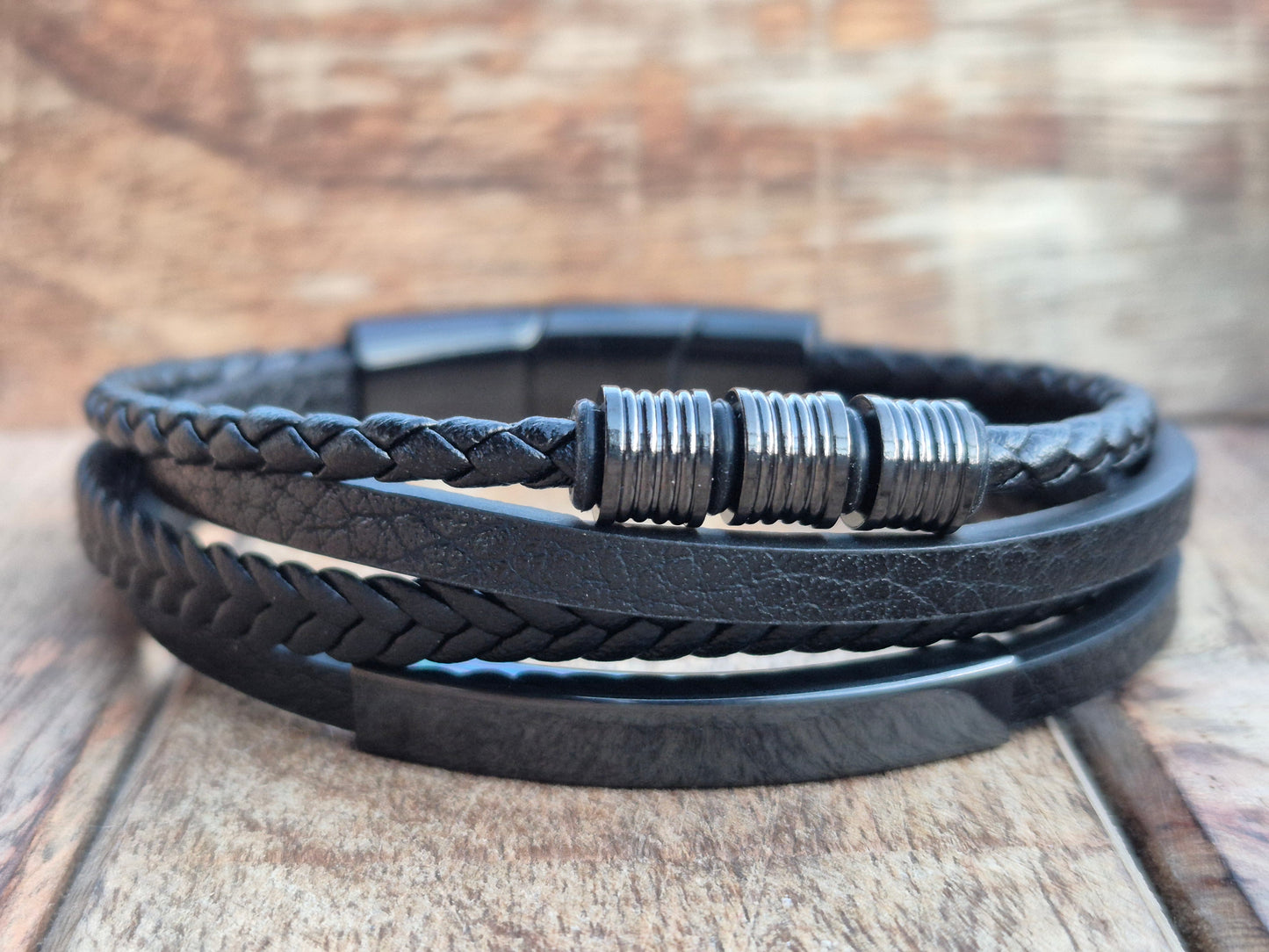 Lederarmband mit Verlängerungsglied Veltor in Schwarz-Silber-Gold-Braun