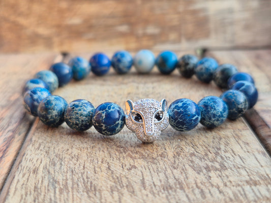 Nahle® 8mm Naturstein-Armband Variscit blau Panther